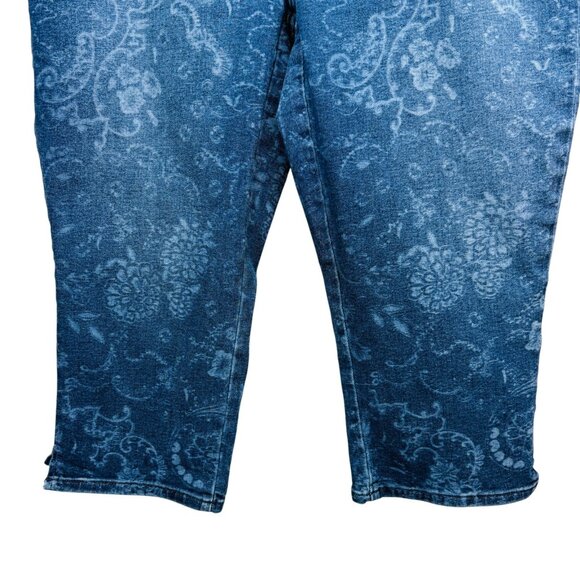 Chicos Womens Pull On Jeggings Capri Floral Blue Print Stretch Denim Size 1 | 8 - Picture 6 of 11